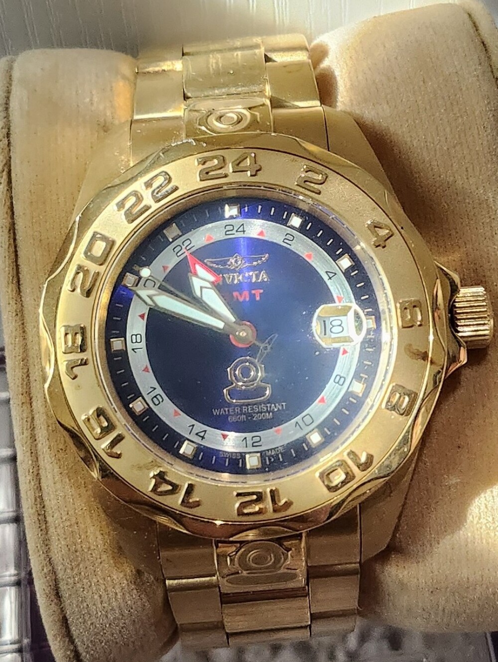 Invicta Gold-Tone GMT Watch with Blue Dial